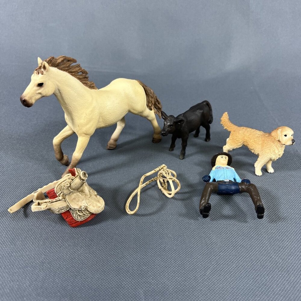 Schleich Farm World Set #42419 Horse Lab Dog Calf Cow Girl Saddle